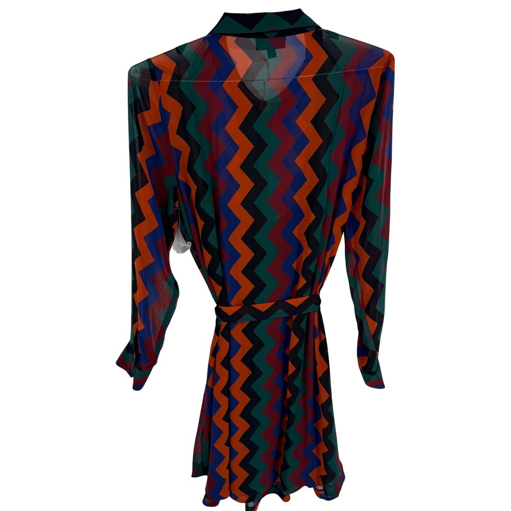 ModCloth Chevron Shirt Dress XL Multicolor Zig Zag Retro Long Sleeve Belted NEW - Picture 6 of 14